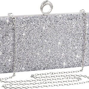 Silver Rhinestone Clutch Evening Bag Purse Gift for Weddings Parties